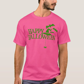 ハッピーハローウィンこうもりスパイダーウィッチハットグリーン Tシャツ