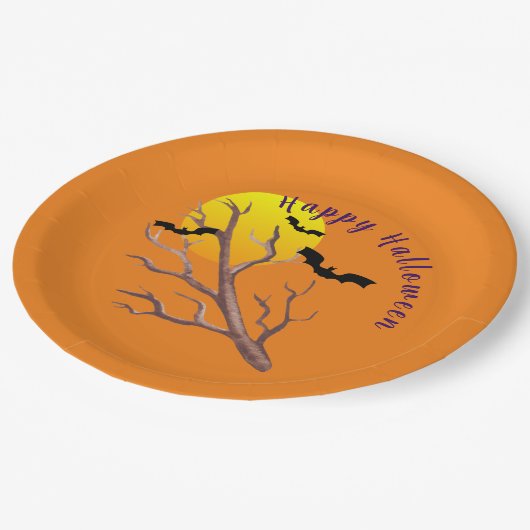 ハッピーハローウィンこうもりズザムーン紙プレート ペーパープレート (アングル)