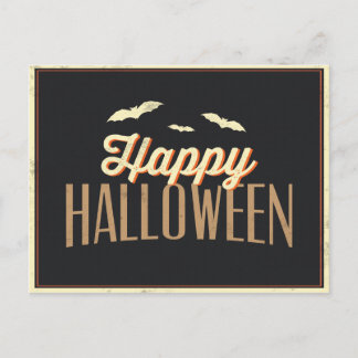 ハッピーハローウィンこうもりタイポグラフィ挨拶 ポストカード
