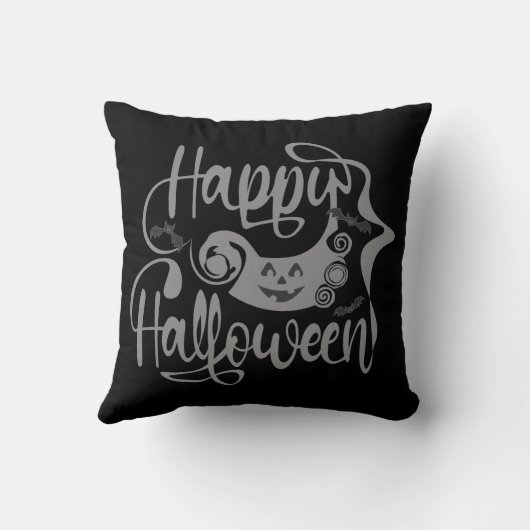 ハッピーハローウィンこうもりハロウィーンのカボチャのちょうちん クッション (裏面)