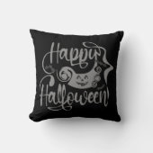 ハッピーハローウィンこうもりハロウィーンのカボチャのちょうちん クッション (正面)