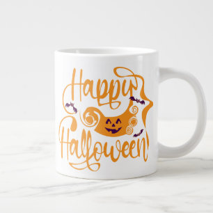 ハッピーハローウィンこうもりハロウィーンのカボチャのちょうちん ジャンボコーヒーマグカップ