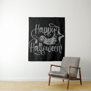ハッピーハローウィンこうもりハロウィーンのカボチャのちょうちん タペストリー