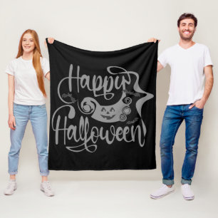 ハッピーハローウィンこうもりハロウィーンのカボチャのちょうちん フリースブランケット