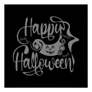 ハッピーハローウィンこうもりハロウィーンのカボチャのちょうちん ポスター