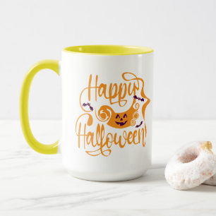 ハッピーハローウィンこうもりハロウィーンのカボチャのちょうちん マグカップ