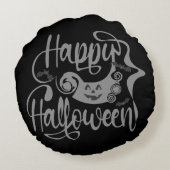 ハッピーハローウィンこうもりハロウィーンのカボチャのちょうちん ラウンドクッション (裏面)