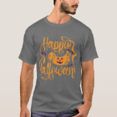 ハッピーハローウィンこうもりハロウィーンのカボチャのちょうちんTシャツ Tシャツ (正面)