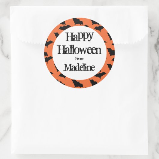 ハッピーハローウィンこうもりパターンパーソナライズされた子 ラウンドシール (バッグ)