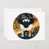 ハッピーハローウィンこうもりフルムーンハロウィーン シーズンポストカード (正面/裏面)