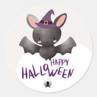ハッピーハローウィンこうもりラウンドステッカー ラウンドシール