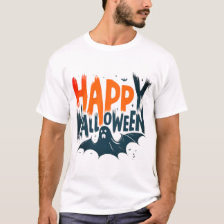 ハッピーハローウィンこうもり幽霊グラフィック怖不気味い Tシャツ