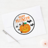 ハッピーハローウィンとカボチャのクモとこうもり ラウンドシール (封筒)