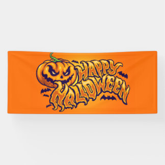 ハッピーハローウィンとハロウィーンのカボチャのちょうちんハウスフラッグ 横断幕
