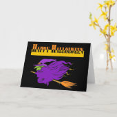 ハッピーハローウィンと紫の魔女 カード (黄色い花)