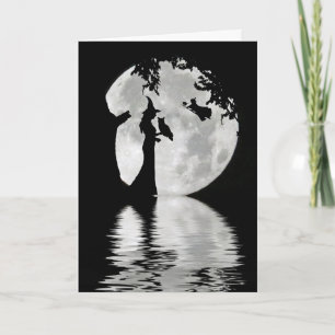 ハッピーハローウィンと魔女、フクロウ、黒猫の月 カード