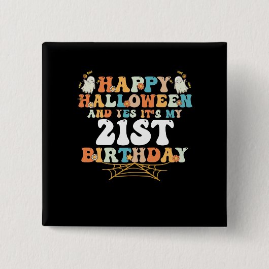 ハッピーハローウィンとYes 缶バッジ (正面)