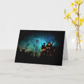 ハッピーハローウィンのお化け屋敷および魔法使い カード (黄色い花)