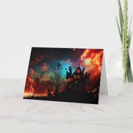 ハッピーハローウィンのお化け屋敷および魔法使い カード