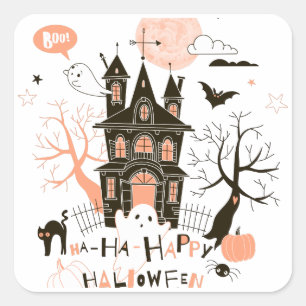 ハッピーハローウィンのお化け屋敷 スクエアシール