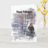 ハッピーハローウィンのエドガー・アラン・ポーのワタリガラスの詩 カード (黄色い花)