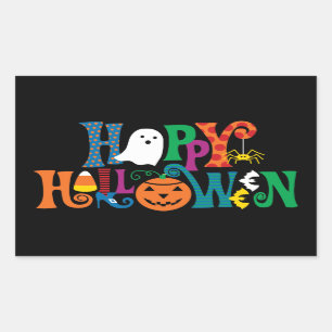 ハッピーハローウィンのカスタムなレタリング 長方形シール