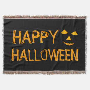 ハッピーハローウィンのカボチャジャックoのランタンハロウィン スローブランケット