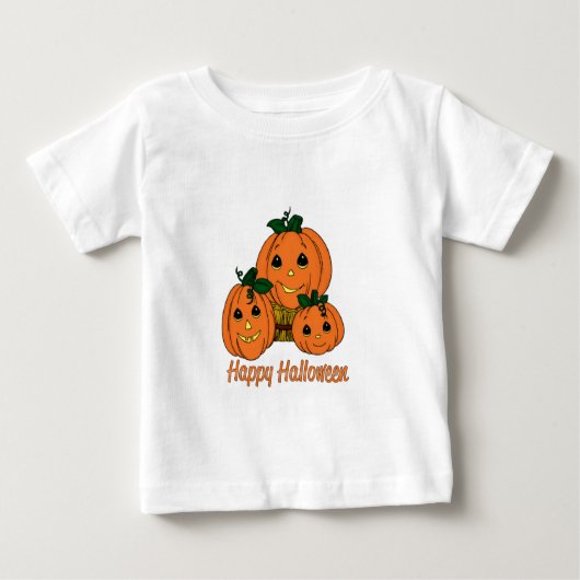 ハッピーハローウィンのカボチャ三重項 ベビーTシャツ (正面)