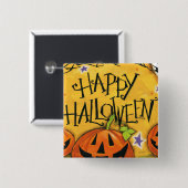 ハッピーハローウィンのカボチャ 缶バッジ (正面&裏面)