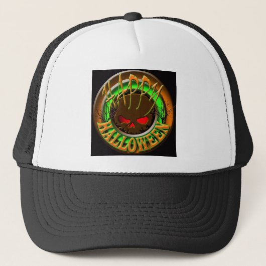 ハッピーハローウィンのスカルの黒bg キャップ (正面)