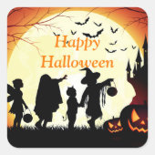 ハッピーハローウィンのトリックまたは満月のトレーター スクエアシール (正面)