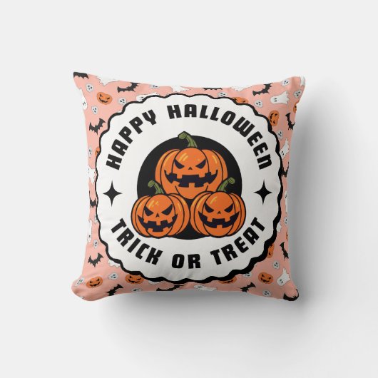 ハッピーハローウィンのトリックまたは脅威 クッション (正面)