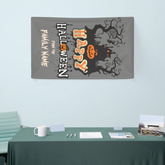 ハッピーハローウィンのパーソナライズ可能なファミリ名カスタム 横断幕 (トレードショー)