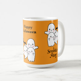 ハッピーハローウィンのパーソナライズ名幽霊こうもり コーヒーマグカップ