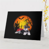 ハッピーハローウィンのミニチュアシュナウザー犬ハロウィーン カード (黄色い花)