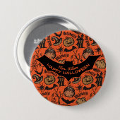 ハッピーハローウィンのモノグラムの名札 缶バッジ (正面&裏面)