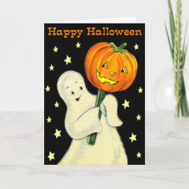 ハッピーハローウィンのヴィンテージの幽霊およびカボチャカード カード