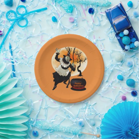 ハッピーハローウィンのヴィンテージの魔法使いおよび大がま ペーパープレート (パーティー)