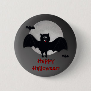 ハッピーハローウィンの吸血コウモリボタン 缶バッジ