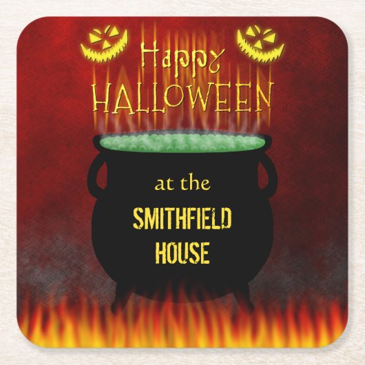 ハッピーハローウィンの大がまの火 スクエアペーパーコースター (正面)