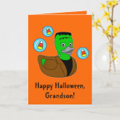 ハッピーハローウィンの孫のフランケンシュタインDuckieカード カード (黄色い花)