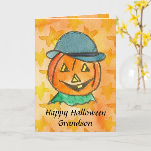 ハッピーハローウィンの孫の名前をカスタムする カード (黄色い花)