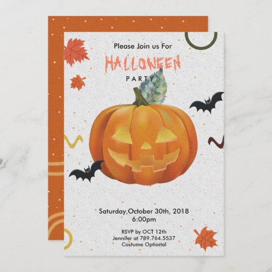 ハッピーハローウィンの手品 招待状 (正面/裏面)