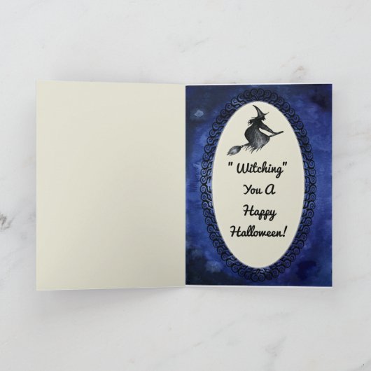 ハッピーハローウィンの挨拶の飛んでいるな魔法使い カード (内部)