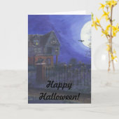 ハッピーハローウィンの挨拶状のお化け屋敷 カード (黄色い花)