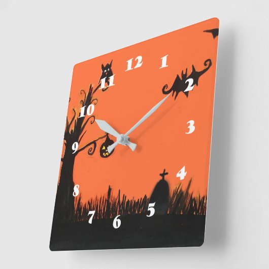 ハッピーハローウィンの木のカボチャ正方形の柱時計 スクエア壁時計 (傾斜)