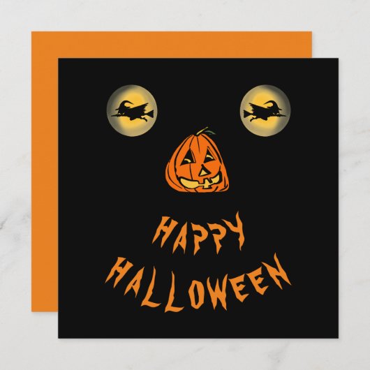 ハッピーハローウィンの目とカボチャの鼻 カード (正面/裏面)