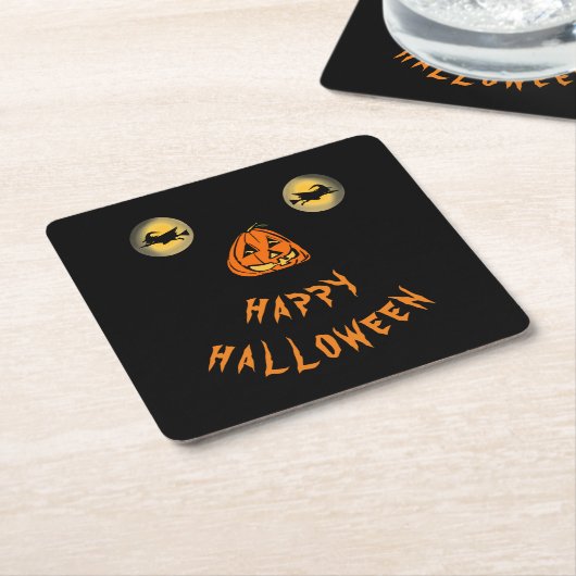 ハッピーハローウィンの目とカボチャの鼻 スクエアペーパーコースター (アングル)