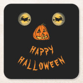 ハッピーハローウィンの目とカボチャの鼻 スクエアペーパーコースター (正面)