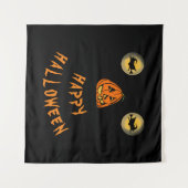 ハッピーハローウィンの目とカボチャの鼻 タペストリー (正面(横))